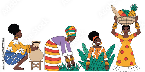 A funny cartoon illustration of a happy boy and person in a circus clown costume and red elf hat playing with toys during a winter holiday Christmas party celebration.