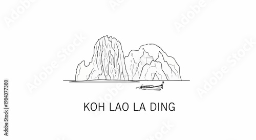 Sketch of limestone islands with a long tail boat in the foreground