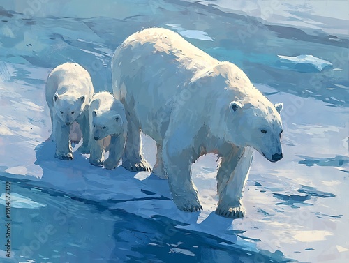 Two polar bears captured in a moment of togetherness in their natural habitat on melting ice