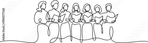 continuous line of the family's dream house. one line drawing of the family looking at the dream house. one line Icon drawing