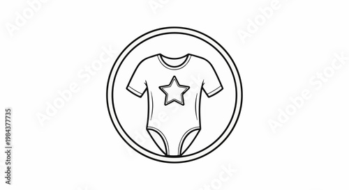 Simple line art icon of a baby bodysuit with a star emblem