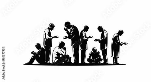 Silhouettes of people in prayer and contemplation