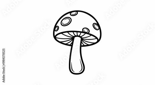 Simple black and white illustration of a toadstool mushroom with spots