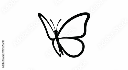 Simple black outline butterfly on white background