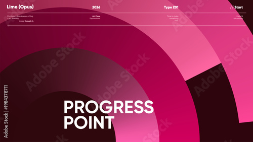 Pink circle business poster template with bold geometric arcs and modern presentation layout
