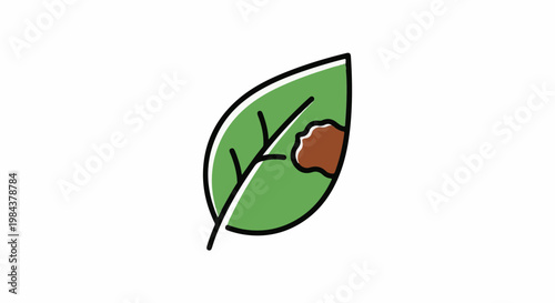 Simple cartoon of a green leaf with a brown blemish
