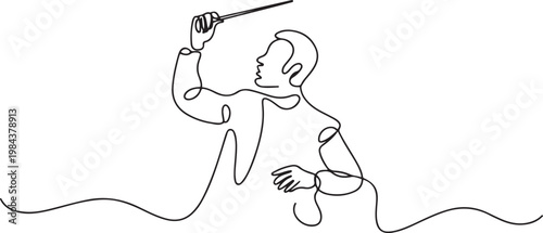 continuous line drawing of orchestra conductor. single line drawing of orchestra leader's hand holding baton. one line Icon drawing