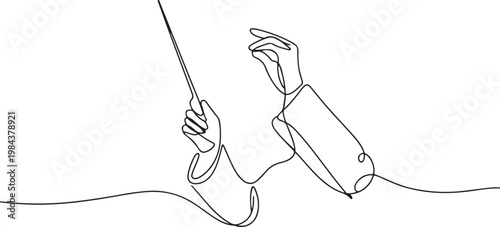 continuous line drawing of orchestra conductor. single line drawing of orchestra leader's hand holding baton. one line Icon drawing