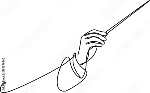 continuous line drawing of orchestra conductor. single line drawing of orchestra leader's hand holding baton. one line Icon drawing