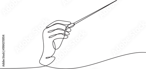 continuous line drawing of orchestra conductor. single line drawing of orchestra leader's hand holding baton. one line Icon drawing