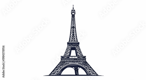 Silhouette of an iconic iron lattice tower against a stark white background