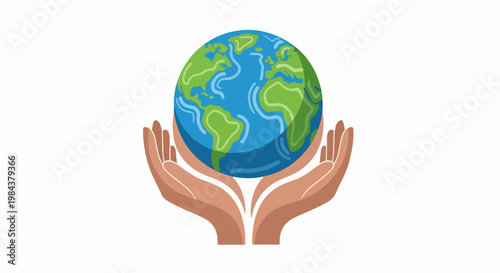 Hands holding planet earth vector illustration for global care and environmental protection concepts. Hands cradle world globe for conservation and sustainability themes.
