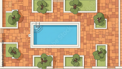 Overhead view of a pool and garden created with vector 2D CAD