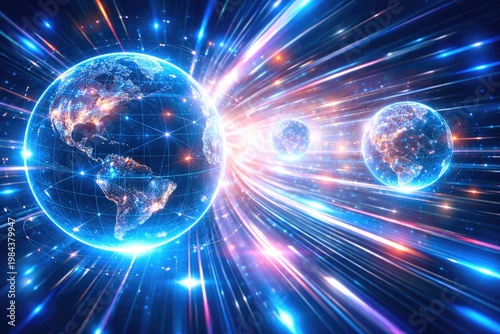 Futuristic digital earth with glowing connections and data streams in global network concept