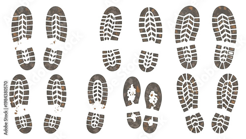Various footwear sole prints in vector 2D CAD on white