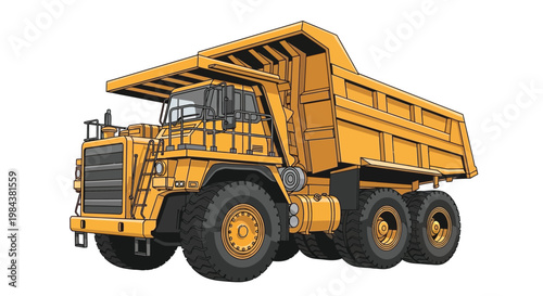 Illustration of a large yellow dump truck with a raised bed