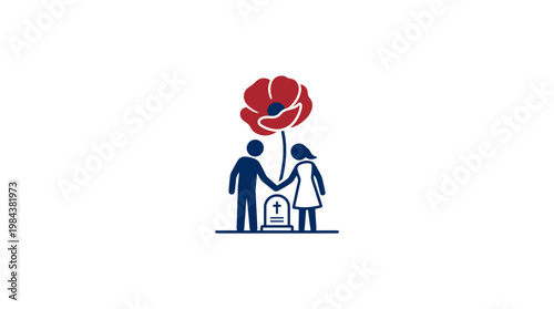 Remembrance Day Symbol Couple Holding Hands with Poppy