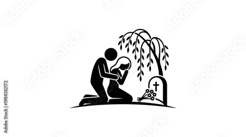 Mourning Scene Grief and Support at a Gravestone