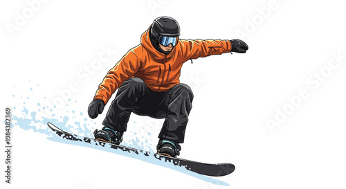 A digital illustration of a snowboarder mid air performing a trick