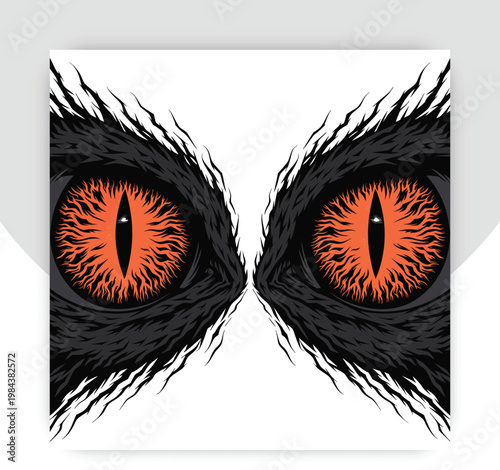 Angry cartoon bat head with glowing red eyes,