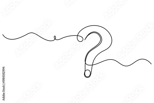 Minimalist continuous line of a question mark with wavy lines symbol abstract minimalism