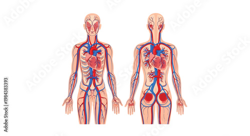Anatomical illustration of human circulatory system female and male figures