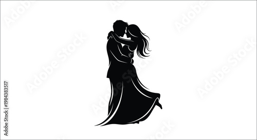 Silhouetted couple embracing in a romantic dance pose
