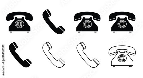 Collection of vintage rotary telephone illustrations in various positions
