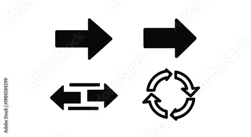 Four black arrow icons depicting directional movement a striking silhouette