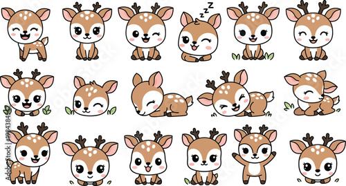 Cute deer cartoon character collection in different positions