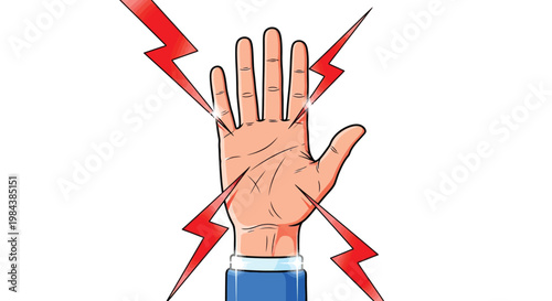 Electric Shock, Hand Injury, Warning Symbol, Vector Illustration, Shock Icon