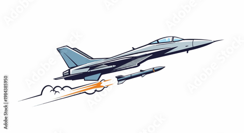 A fighter jet launches a missile, leaving a fiery trail