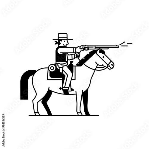 Cowboy on Horse Firing Rifle Vector Illustration