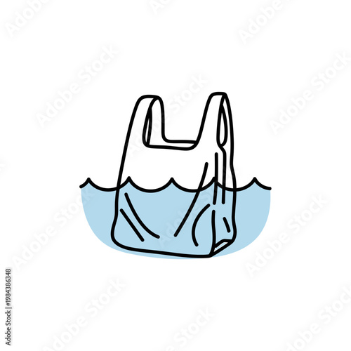 Plastic Bag Floating in Water Vector Illustration