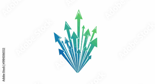 A collection of gradient arrows bursting upward from a single point