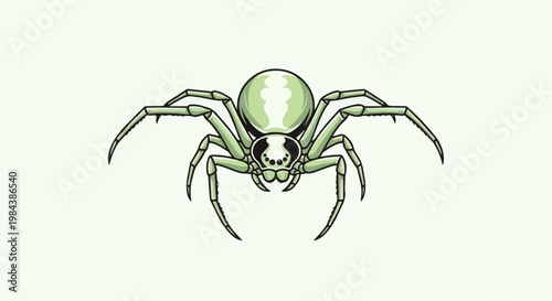 A detailed illustration of a light green spider with black accents