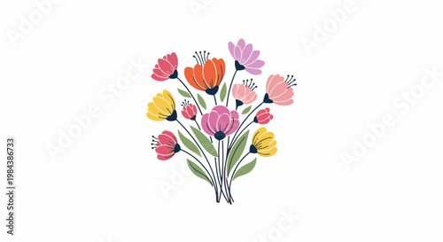 A vibrant bouquet of stylized flowers in various colors