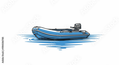 Blue inflatable boat with motor on choppy water