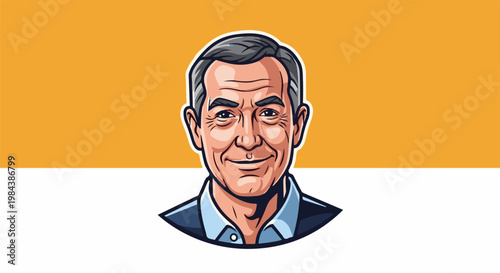 Cartoon portrait of a smiling middle-aged man with graying hair