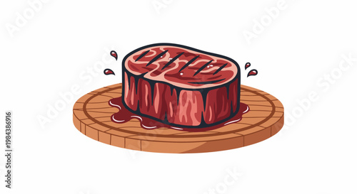 Juicy grilled steak on a wooden platter with dripping sauce