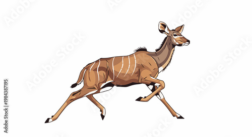 Stylized antelope with white stripes running on a white background
