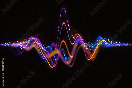 Colorful glowing wave patterns on black background