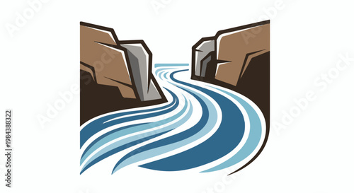 Stylized river flows through rocky canyon walls