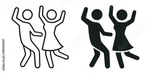 dancing couple icon set with outline and filled vector illustration isolated on transparent background
