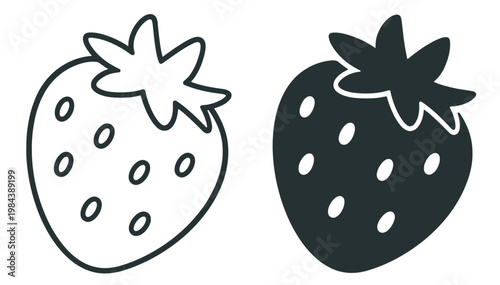 strawberry icon set, outline and solid berry fruit symbols, fresh organic food vector collection, simple minimal design on transparent background