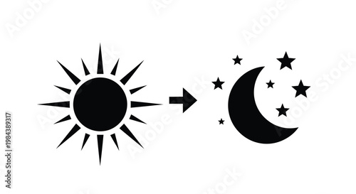 Sun and moon transformation with arrow stark black silhouette