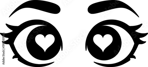 Cartoon eyes with heart pupils love expression icon