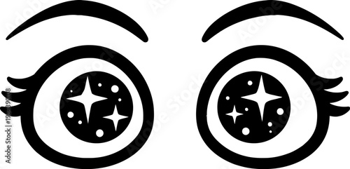 Cute cartoon eyes with sparkling star pupils