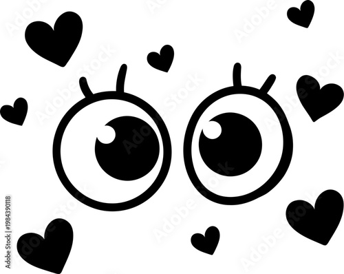 Cute cartoon eyes with hearts love expression icon