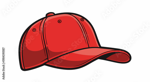 A vibrant red baseball cap, depicted in a bold, graphic style